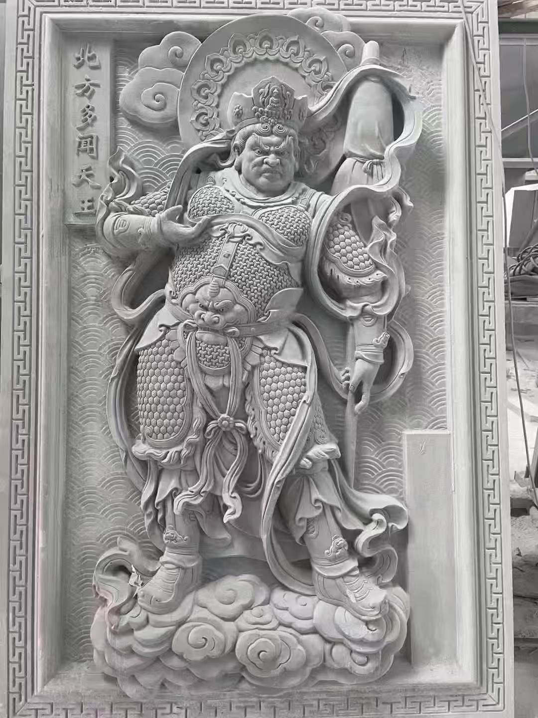宁波 芝麻灰花岗岩人物雕刻——多闻天王